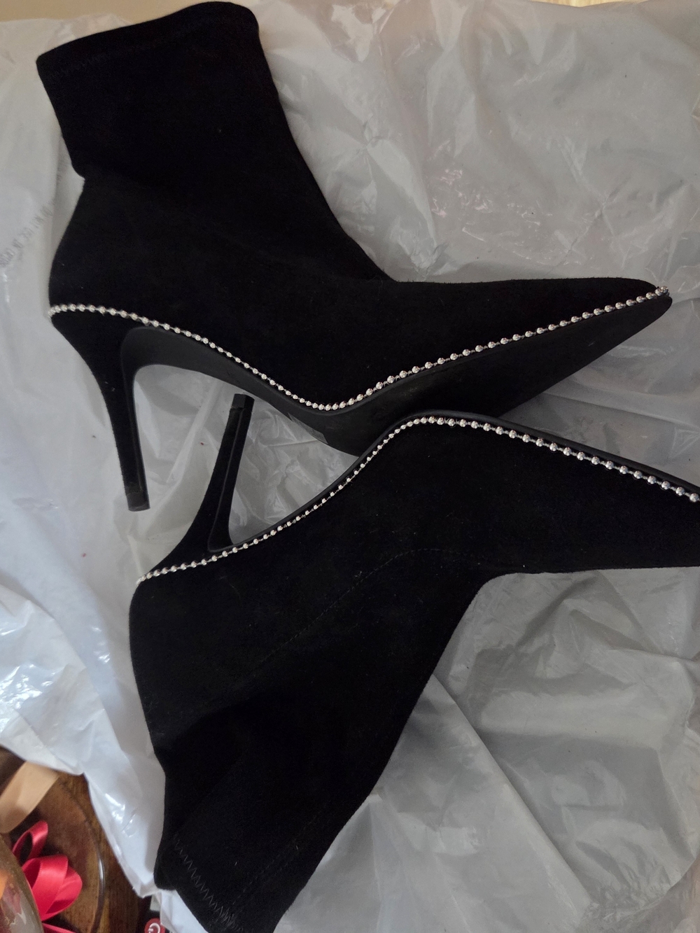 Coach Black Suede Crystal-Trim Pointed Toe Stiletto Booties